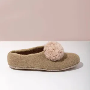 MULXIPLY - SALE - Pom Pom Felt Slippers | Champagne | Small: Small - 5/6